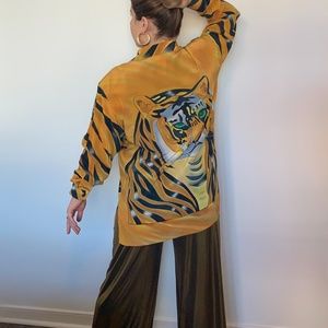 Vintage 80s Simply Silk Oversized Tiger Blouse - 100% Silk + Sheer